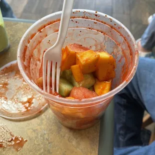 Fruit cocktail. With chamoy and tajin