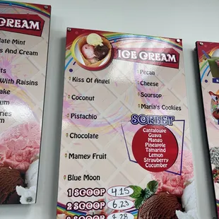 Ice cream menu