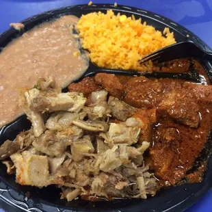 Pork plate, rice and beans for $6.00.