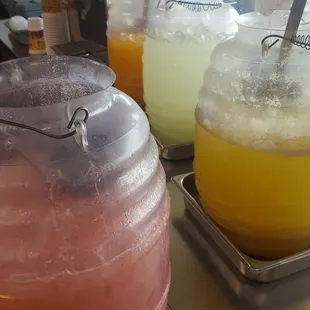Flavored Hone made aguas frescas. Fresh waters, fruit.
