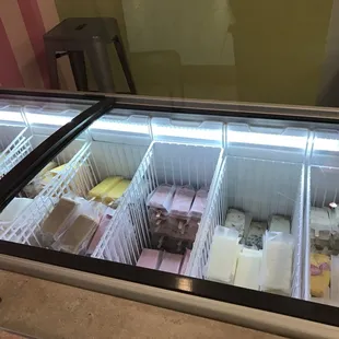 a display of cheeses