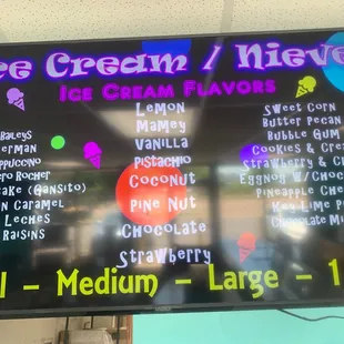 a menu for ice cream