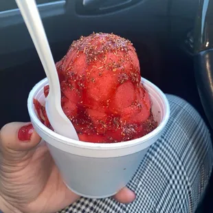 Fresh Strawberry (fresa) ice cream with Tajin and Chamoy! Yum!!