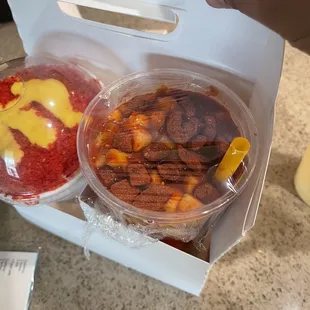 Mangonadas with Saran Wrap lid