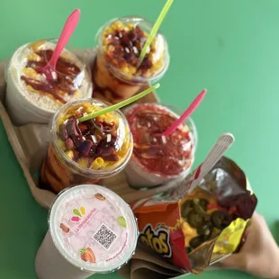 Mango Mangonadas, Elotes, Elote con Hot Cheetos, Nachos,Fresas