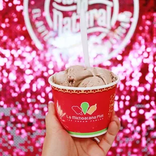 a hand holding a cup of ice cream