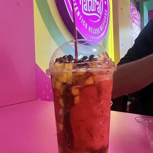 Mangoneada with mango and strawberry ice cream