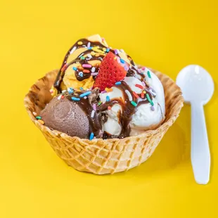 Your choice of an ice cream scoop in a waffle bowl