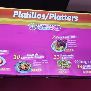 Platter menu