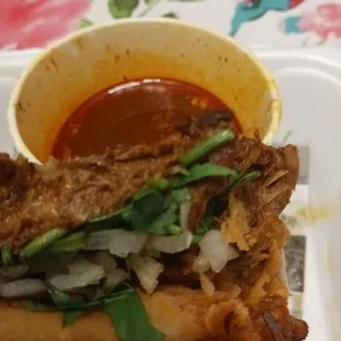 Birria tacos with consommé