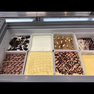 a display of different types of ice cream