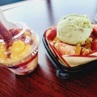 Mangonada and bienico with Pistachio ice cream