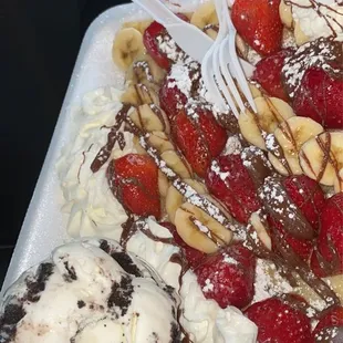 Crepe and a scoop of cookies and cream ice cream