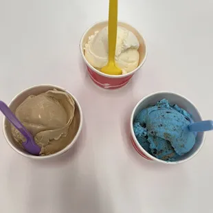 three bowls of ice cream