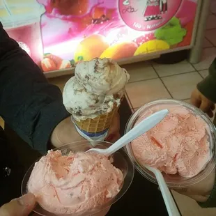 three bowls of ice cream
