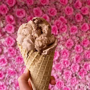 Reese's ice cream in a waffle cone