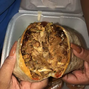 Shredded beef burrito