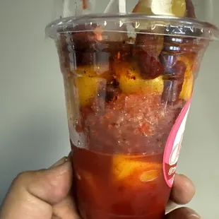 La michoacana where's the shaved ice I got a cup of fruit with very little ice not worth the money I spent on this changomango