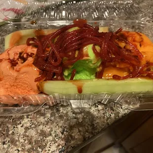 Pepino Loco with  soursop, lime and mango (Left to right)