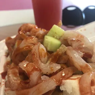 Tostilocos and watermelon drink