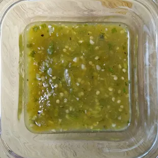 Close up of green salsa