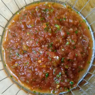 Close up of red salsa