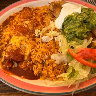 ##15 Two Flautas and Enchilada, Rice and Beans