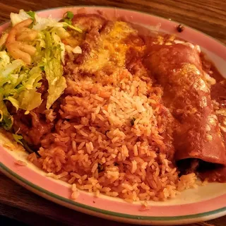 1. Enchilada, Rice and Beans