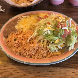 3. Tostada, Rice and Beans