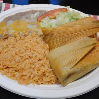 4. Tamale, Rice and Beans
