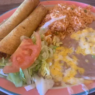5. Two Flautas, Rice and Beans