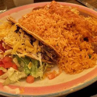8. Taco, Enchilada, Rice and Beans