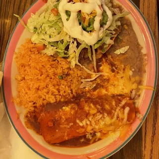 9. Tostada, Enchilada, Rice and Beans