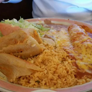 10. Tamale, Enchilada, Rice and Beans
