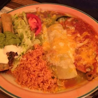 15. Two Flautas and Enchilada, Rice and Beans