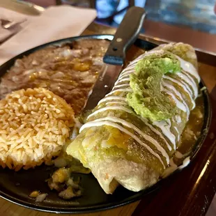 Wet La Mina Burrito w/ side rice and beans