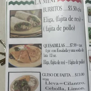 a menu for mexican food