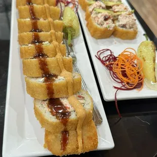 two plates of food on a table