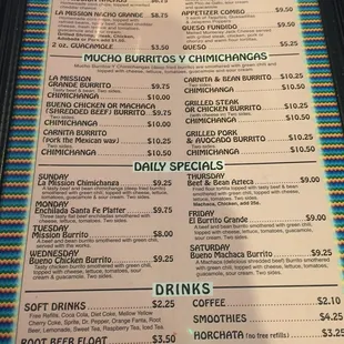 Apps/burritos/specials/drinks