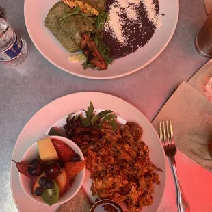 Machaca plate and chorizo burrito