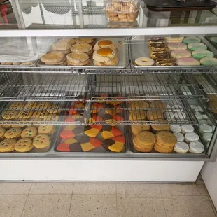 a display case full of baked goods