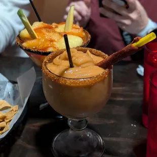 Mangoneada Margarita (Back) and Tamarind Margarita (Front)