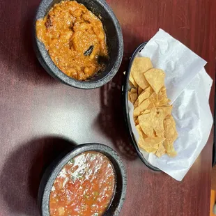 Chips, salsa and Frijoles