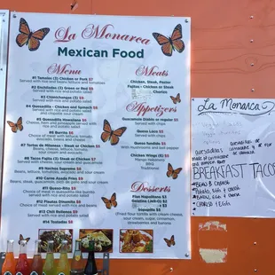 a menu for mexican food