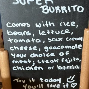 a menu on a blackboard