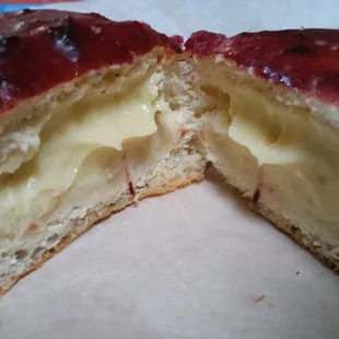 Oh.. look at that middle... Creamy cheesecake filling... Topped with a very cheerful  Cherry topping..