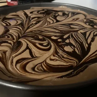 a chocolate swirl in a pan