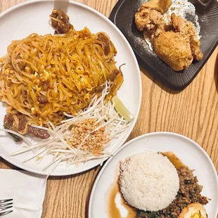 Beef Pad Thai,  Chicken Wings, Ka Pao