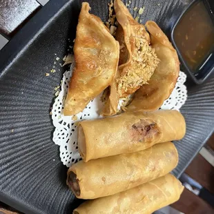 Gyoza and Veg Egg Roll