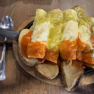 Tricolored enchiladas.